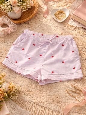Cynthia Rowley Strawberry Seersucker Shorts Pink White Striped Cotton L